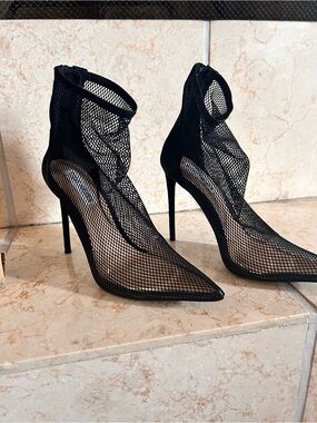 Mesh Pointed-Toe Stiletto Ankle Booties - Black